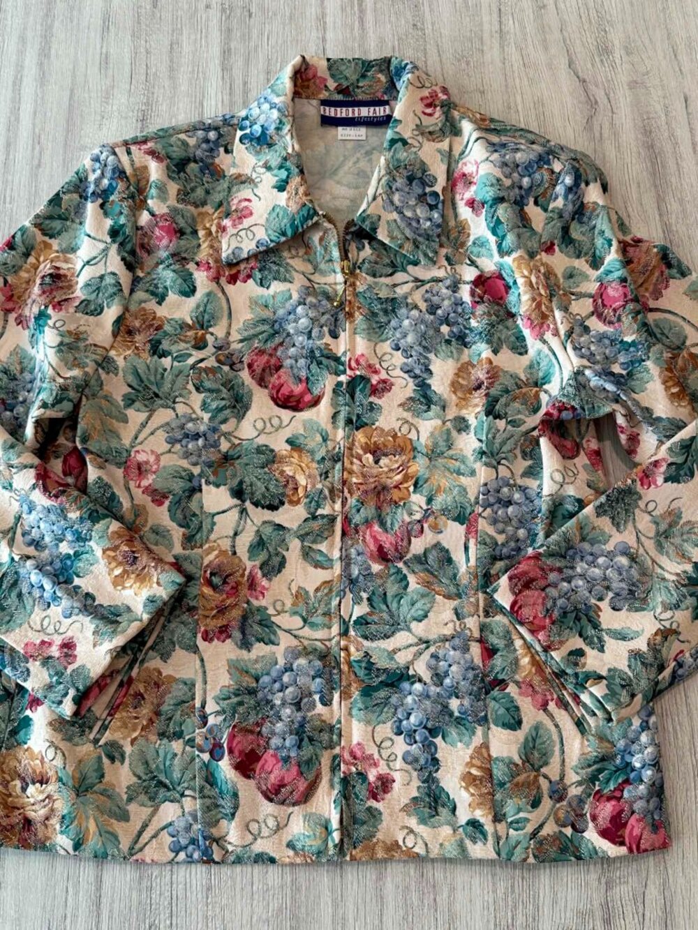 Vintage Bedford Fair Floral Tapestry Jacket Women's 14P Fruit Grapes